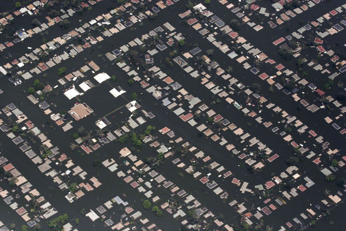 A flooded neighborhood east of downtown New Orleans, on August 30, 2005.