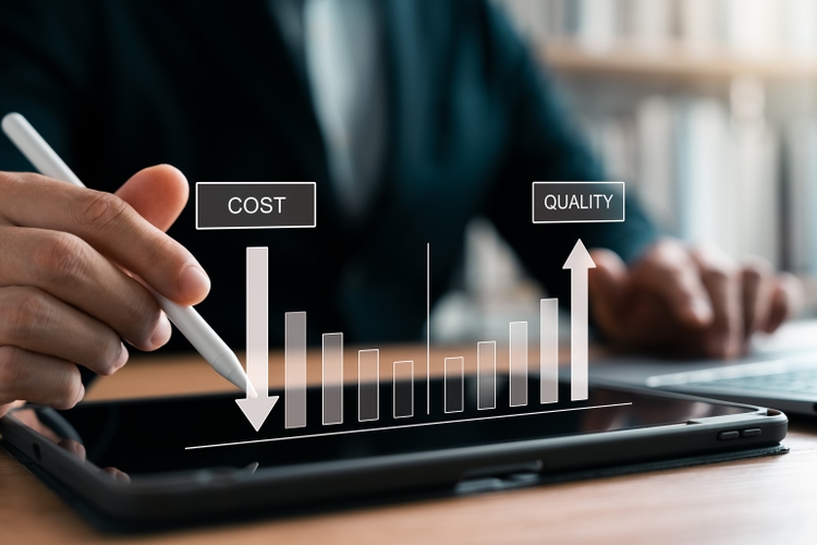 Better quality control and cost reduction, Businessman analyze company growth.